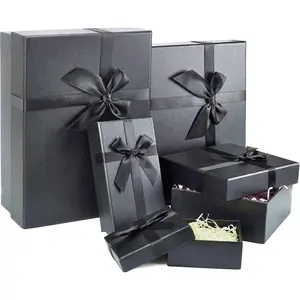 Black  Box with Lid - Set of 5 Luxury Matte Black  Boxes for Presents, Ready to  with Paper Shred,  Rigid Packaging with Satin Ribbon Bow
