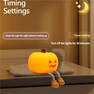 Silicone Pumpkin Night Light Adjustable Touch Bedside Lamp Halloween Decoration, Kids Room Lighting Accessory