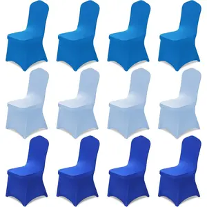 12 Pcs Folding Chair Covers Spandex Chair Slipcovers Washable Removable Stretch Protector Covers for Party Decoration(Blue Series)