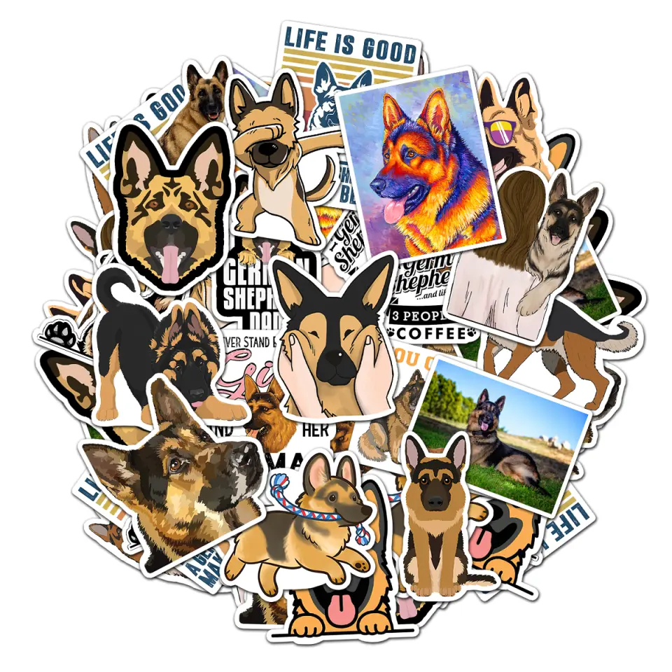 German Shepherd Pack 20 PCS Stickers Prited Meme Funny Graphic Waterproof Stickers Pack, Decorative Car Wall Bottle PC Book Vinyl Stickers Decal