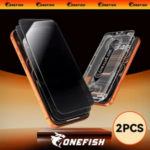 One Fish 360° Privacy Screen Protector 2 Pack for iPhone Full Coverage Anti-Spy Electroplated Fingerprint-Proof 4 Sides Protection