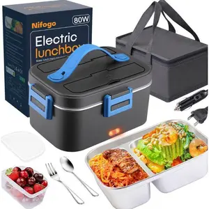 Electric Lunch Box Portable Food Warmer for Adults, 80W Food Warmer Lunch Box 1.5&1.8L Stainless Steel Containers & Bags  Stainless Steel Containers, Forks, Spoons & Bags for Car/Truck/Work/Outdoor Use
