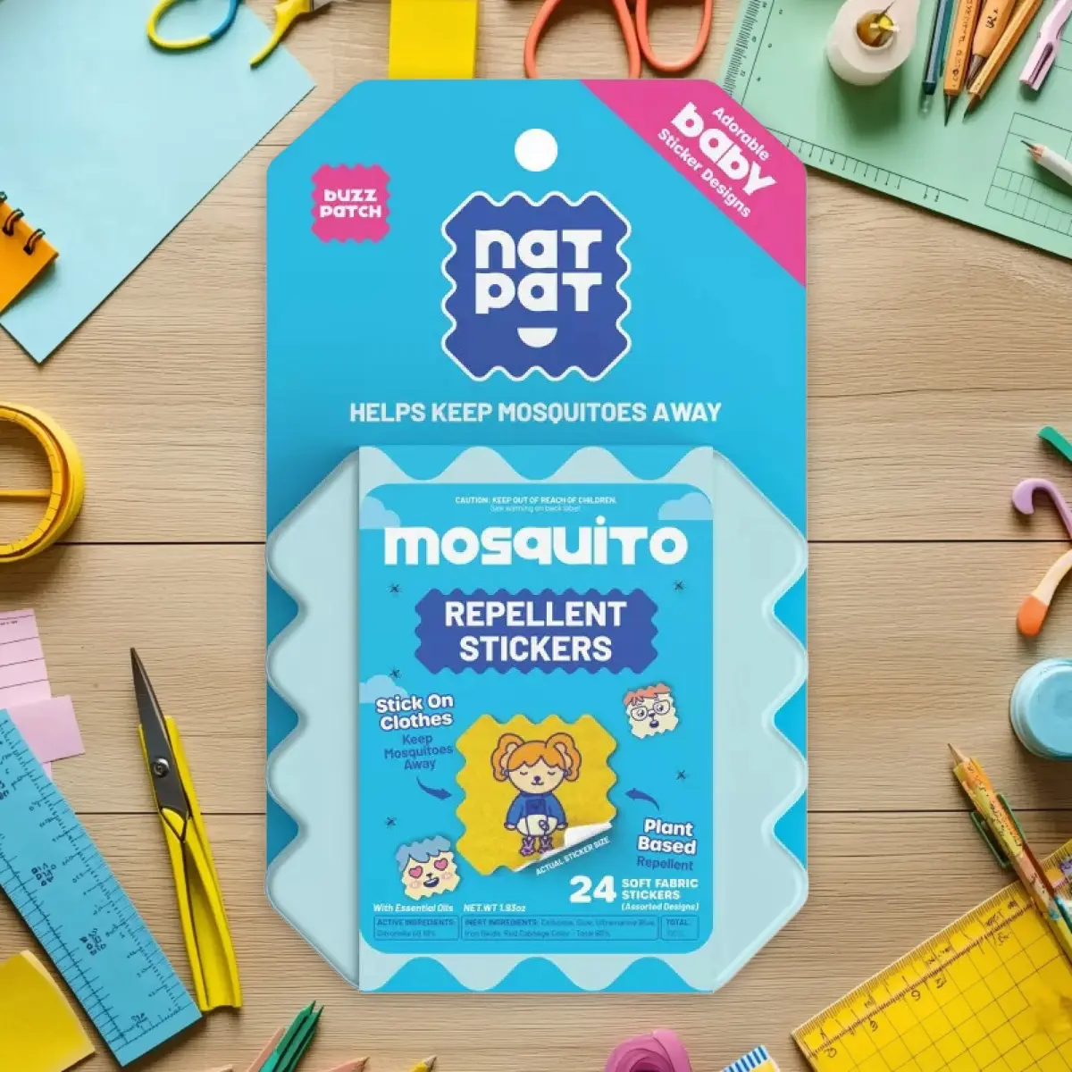 Natpat Baby Mosquito Repellent Stickers 24ct - Baby Mosquito Repellent Stickers, 24ct, for Babies, Outdoor, Safe, Natural, Portable