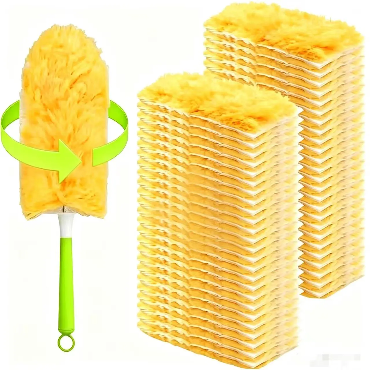 Household Disposable Hand Damp Duster Buster Refills Compatible with Swiffer 360° Multi-Surface Washable Microfiber Dust Heads Short & Extendable Telescopic Pole Electrostatic Cloth Home Dust Removal Cleaning Kit