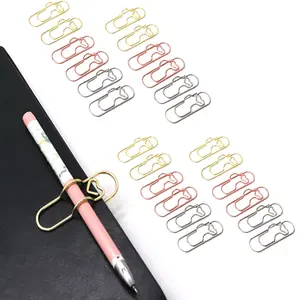 1 Box 24Pcs 3 Colors Heart Pen Clip Metal Pencil Clips Multifunctional Rose Gold Silver Carbon Steel Paperclip Portable Large Size Holder for Notebook Book Journal Office School Accessories