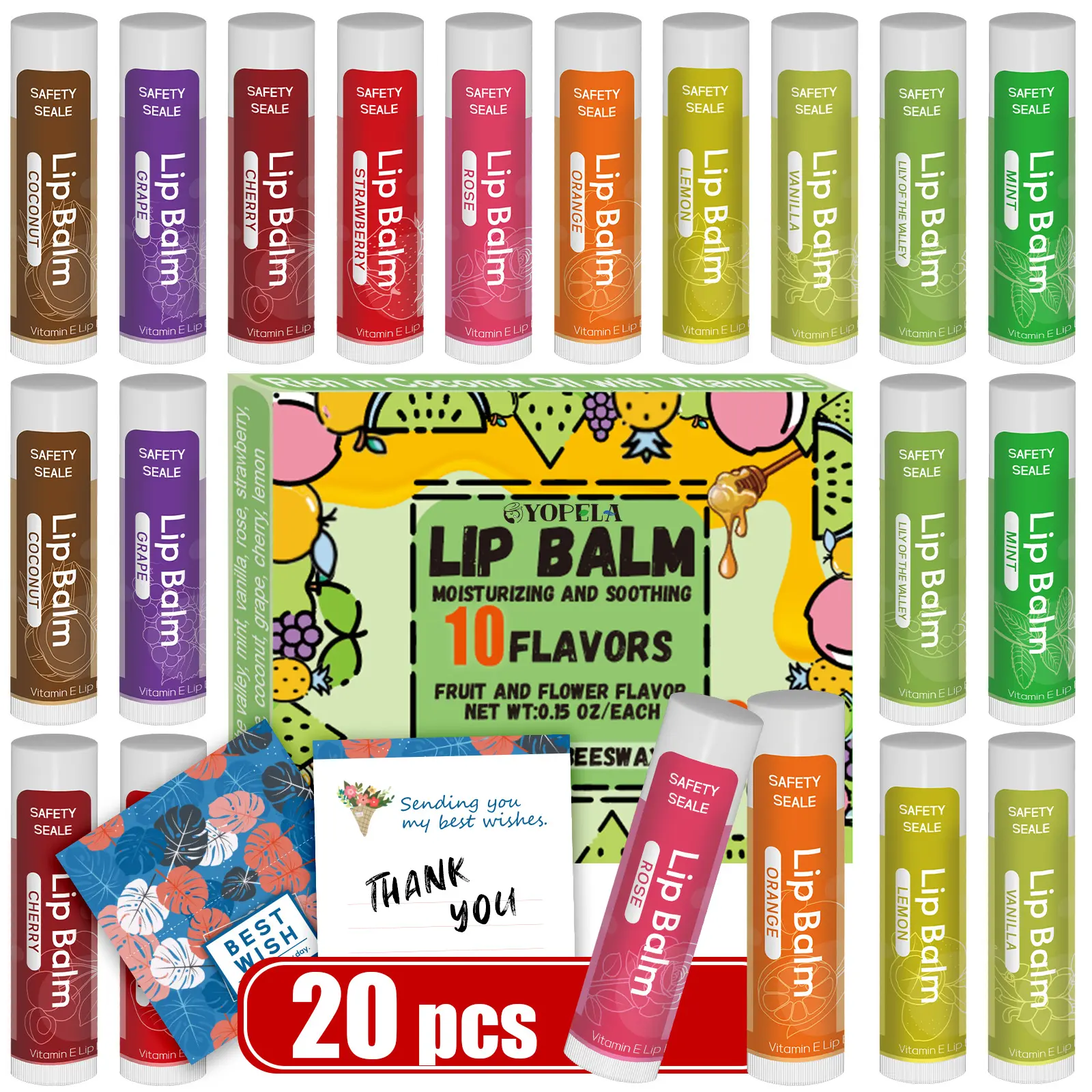 20pcs/set natural lipstick contain vitamin E and coconut oil - moisturizing, soothing and repairing dry and cracked lips