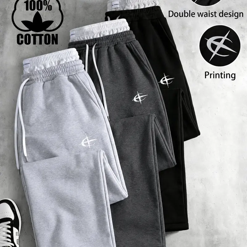 Men's 1-2-3 Pack 100% Cotton Colorblock Loose Low-Rise Double Waistband Breathable Joggers - Baggy Track Pants with Goth, Grunge, Harajuku, Hip-Hop, Retro Edge for Everyday, Casual Athletic Streetwear