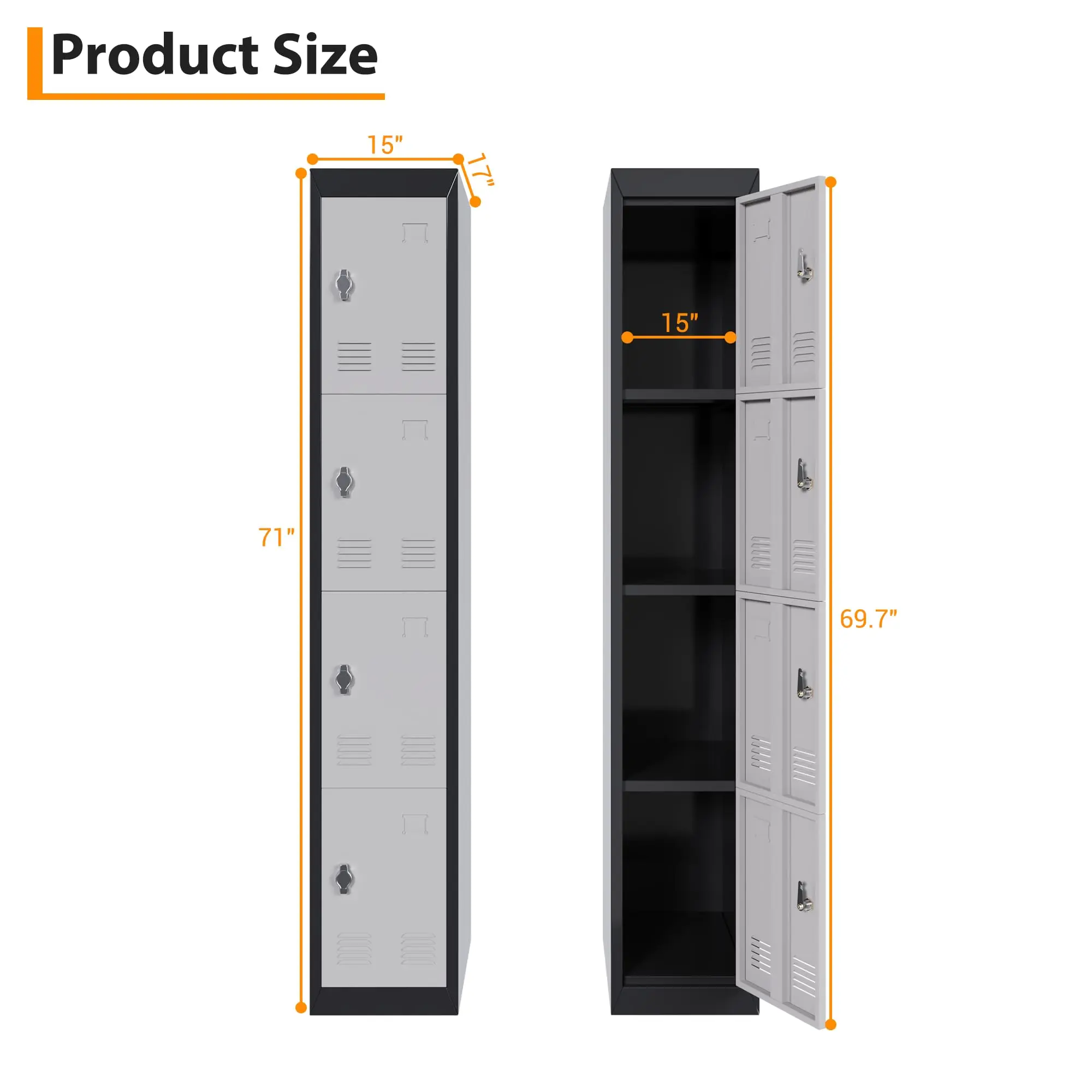 Metal Storage Cabinet for Employees, 72" Employees Metal Locker with 4 Doors, Tall Storage Lockers for Garage,Office,Home,Gym