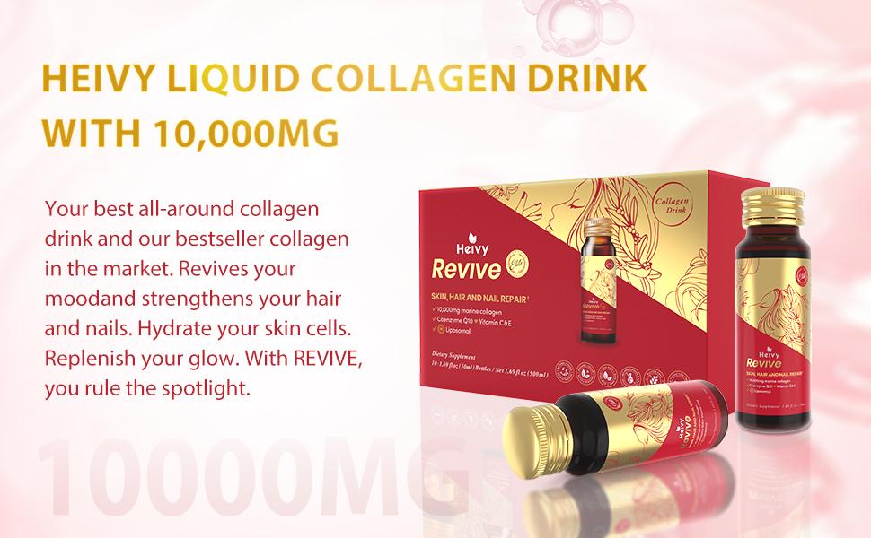 Heivy Marine Liquid Collagen for Women 10000mg, 133% Higher Absorption, CoQ10 Biotin Vitamins, USA GMP, 3rd Party Tested, Non-GMO Gluten Free, 50mL 10 Bottles