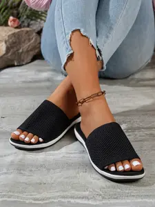 Summer New Plus Size Women's Casual Flyknit Shoes, Soft Lightweight Flat Sandals, Comfortable Walking Shoes for Daily Wear
