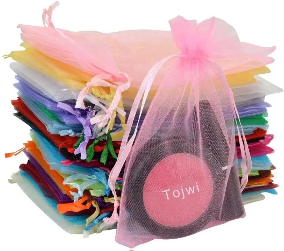 50pcs Bags-Mix Color 3.54''x4.33'' Satin Drawstring Organza Pouch for Wedding Party Favor Gift Jewelry Watch Storage