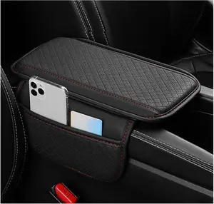 Car Center Console Cover with Storage Bag,Heighted Arm Rest Cover for Car with Square Press Pattern & Air Ventilation Hole for Soft Support,Artificial Leather Cars Middle Console Covers