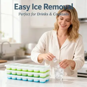 4pcs Plastic Ice Molds, 56 Cubes Total, 14 Cube Mold Per Set, Square Shape, Non-Toxic Durable, Ideal for Bar Wine Ice Maker
