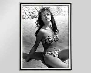 Brigitte Bardot Summer Poster, Black and White, Vintage Beach Poster, Old Hollywood Print, Fashion Photography, Sexy Poster, Glam Wall Art