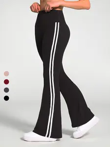Striped wide-leg flared pants, women's daily wear bottoms, women's sports yoga pants