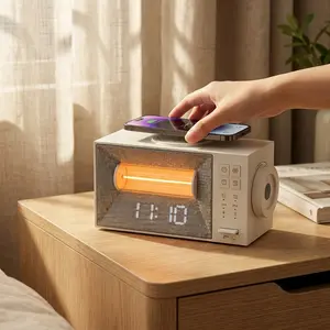 Cyberpunk-Style Bedside Ambiance Sleep Lamp with 20 White Noise Sounds Magnetic Wireless Charging Dual Alarm Nap Mode Adjustable Brightness Night Light for Bedroom Desk Decor
