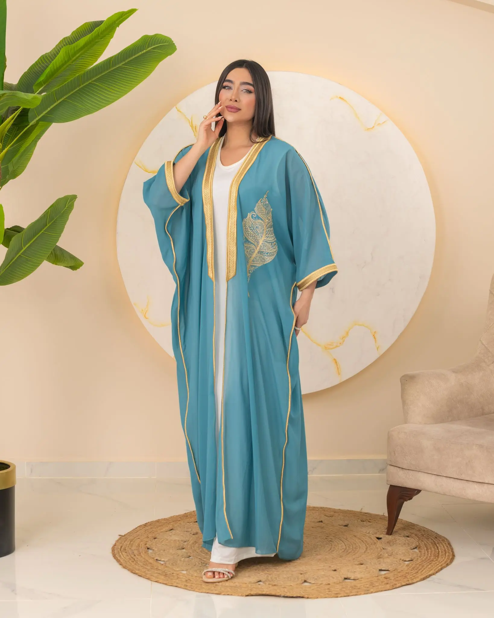 Women's Fateena Bisht - Embroidered Traditional Kaftan Style Modesty Muslim Clothing, Luxury Arabic Kaftans
