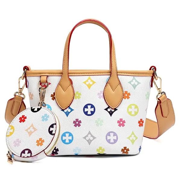 IVKMIVK Printed Mini Tote Bag With Round Coin Pouch, Women Handbag With Extra Strap, Handheld Shoulder & Crossbody Style, 2 Color Options