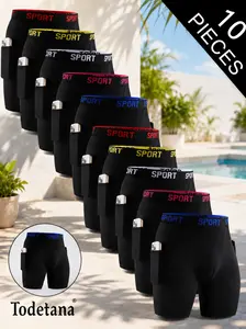 Todetana 10 Pack Men’s Boxer Briefs with Pocket, Letter Tape Quick Dry Breathable Underwear, Comfortable Stretch Boxers for Daily & Sports Wear