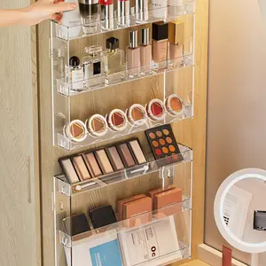 1pc No-Drill Three-Tier Acrylic Wall-Mounted Shelf, Bathroom Cosmetic Organizer, Transparent Display Stand, Multi-Purpose Home Storage Rack