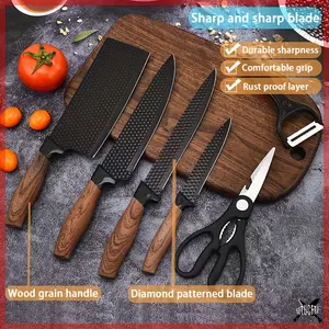 Professional 6pcs Kitchen Knife Set - Chef's Knife, Slicing Knife, Scraper, and Scissors - High Carbon Stainless Steel with Ultra-Sharp Blades, Non-Stick Ergonomic Wooden Handles - Ideal for Home, Travel, and Gift Box Set