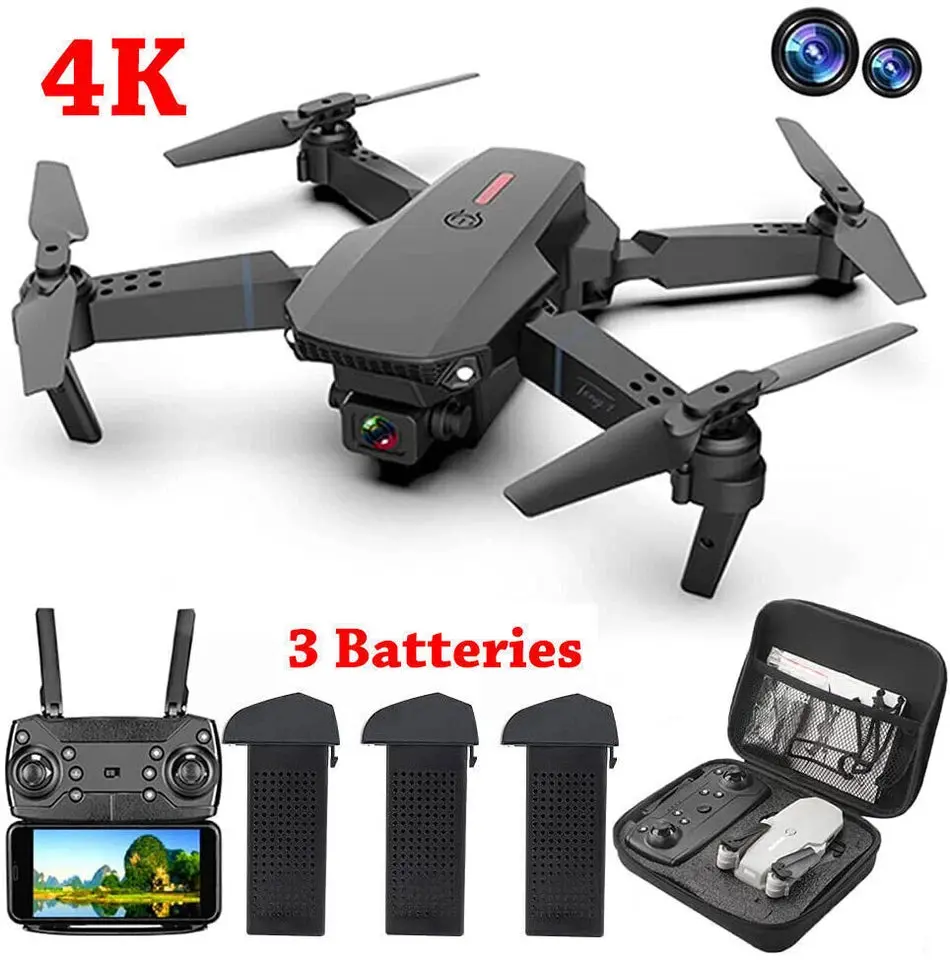 4K Dual-Camera Rechargeable Portable Foldable Drone with Remote Controller, Charging Cable, and Accessories