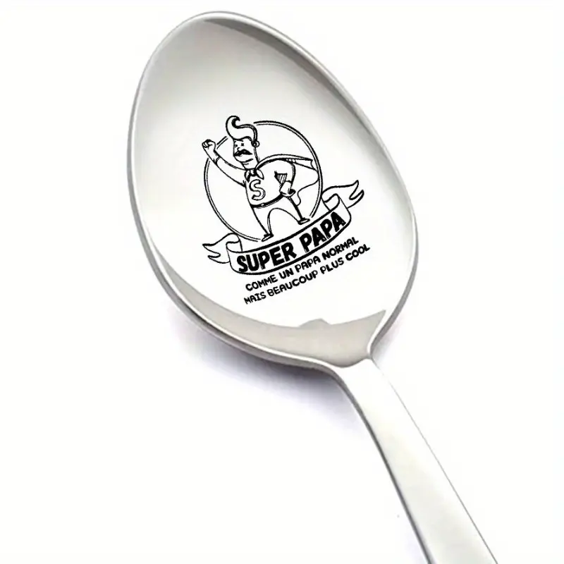 Super Dad Coffee Spoon Gift, Father's Day Christmas Birthday Gift for Dad, Stainless Steel Long Handle Carving Spoon, Practical Kitchen Supplies