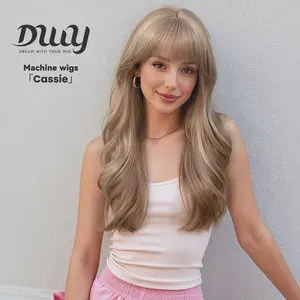 Cassie - DWY Long Wave Milk Tea Blonde Highlights Glueless Synthetic Wig with Bangs for Women 26 Inches Premium Quality Convenient Wigs