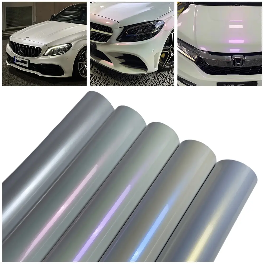 Glossy Pearl White Vinyl Car Wrap Film Red Blue Purple Color Change Chameleon Vinyl Film Foil for Vehicle Motorcycle Exterior