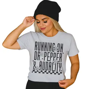 Gildan Running On Dr Pepper And Audacity Bleached Shirt Comfy Unisex Jersey Top Casual Vintage Style Short Sleeve Crew Neck Medium Length