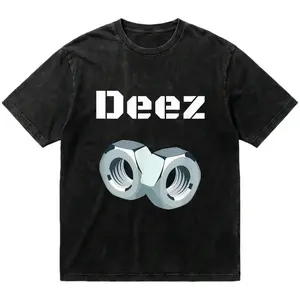 Black trendy T-shirt Deez with three-dimensional nut print, functional loose short-sleeved unisex style deez nut