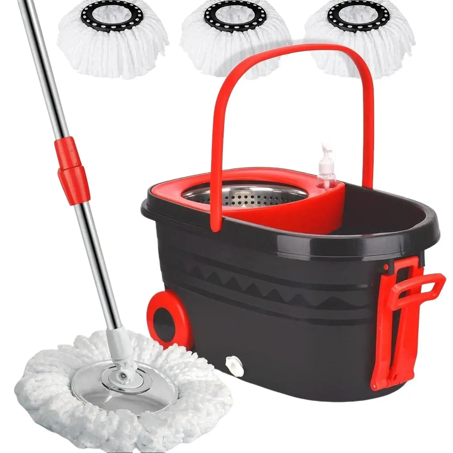 Spin Mop and Bucket Set with Wheels/Handle for Home Floor  Cleaning, 3 Replacement Microfiber Mop Heads,  Adjustable Pole,   Colorful Viral Wring System