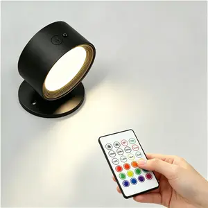 Wall-Mounted RGB Color-Changing Lamp, Rechargeable, 3 Color Temperatures, Touch Control, Remote, 360° Adjustable, Ideal for Reading