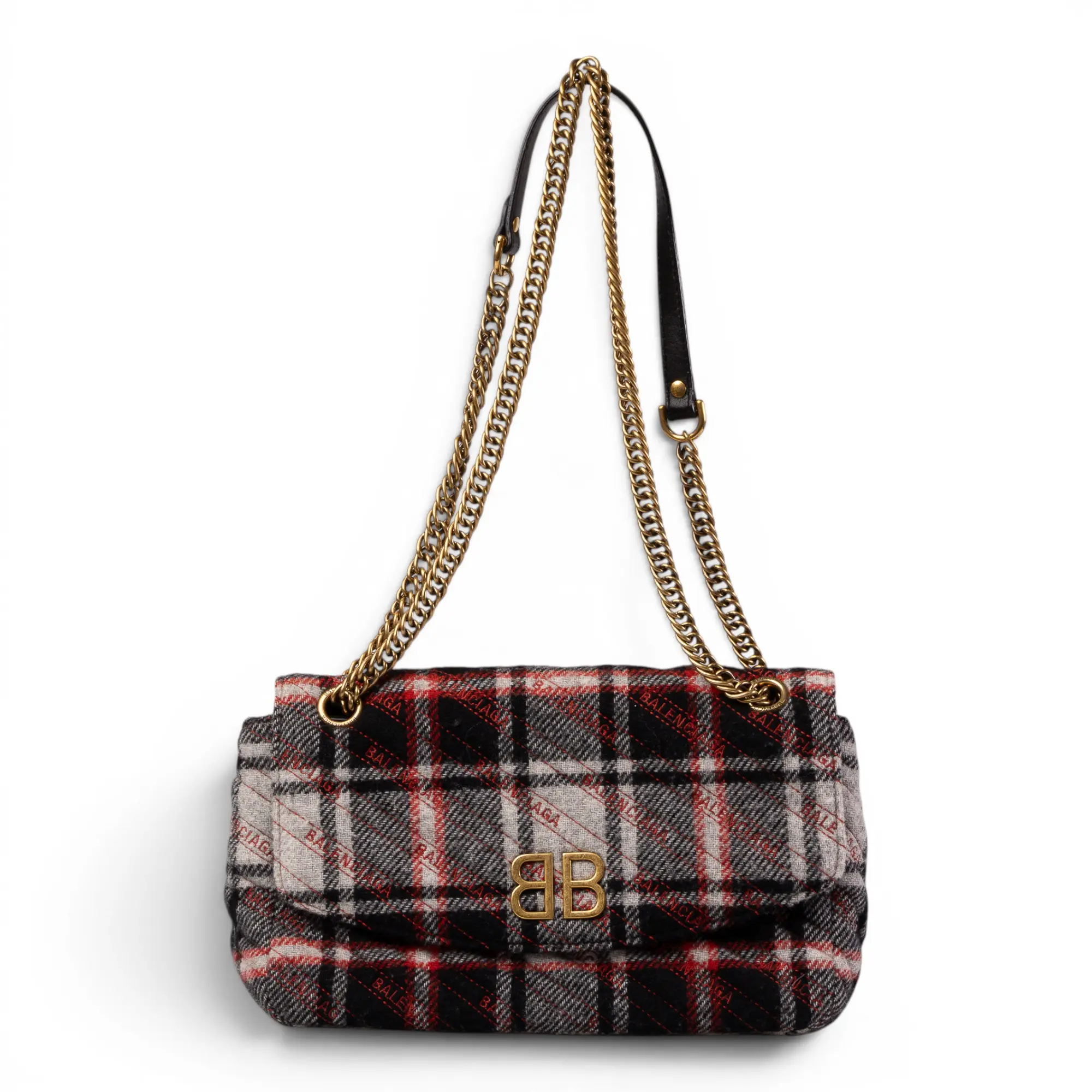 Pre-owned Balenciaga Plaid Shoulder Bags Red BB Flap IB25120157