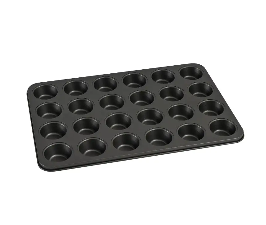 Gray 24-Cavity Mini Muffin Pan Carbon Steel Nonstick Bakeware for Mini Cupcakes Muffins Brownies & Party Treats Ideal for Baking Enthusiasts