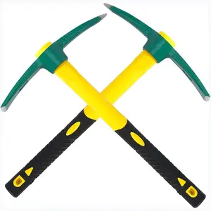 2 PCS 15-Inch Solid Pick Mattock, Forged Garden Pick, Weeding Mattock Hoe Agriculture Hand Tools with Heavy-Duty Fiberglass Handle for Weeding Cultivating Camping Prospecting