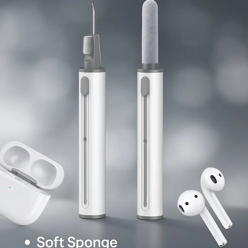 THE VIRAL 3-in-1 Earbuds Cleaning Pen!  Tired of dirty AirPods aMOLOVA 3-in-1 Airpods Pro Cleaner Kit with Soft Brush & Flocking Sponge for Bluetooth Earphones Case Cleaning Tools Portable & Efficient Dust Removal A1-White Metal Button Gadget Compact