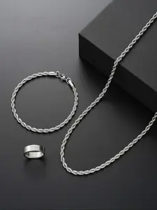 Simple Plain Braid Design Chain Necklace & Bracelet & Ring (3pcs), Fashionable Jewelry Set, Fashion Jewelry for Party, Daily Clothing Decor, Trendy All-match & Exquisite Jewelry for Birthday Gift