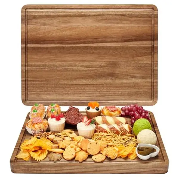 GARVEE Acacia Wood Cutting Board - Extra Large 20"X15"X1.38" Thick Wooden Chopping Board with Deep Juice Groove & Handles, Heavy Duty for Meat, Vegetables, Fruits, Kitchen Prep & Serving Tray