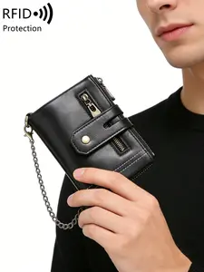 Fashionable Multi-Functional Chain Wallet, Dual-Fold Zipper Wallet with Card Slots, Lightweight Casual PU Material, Perfect Gift