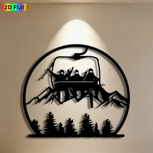 1pc Ski Lift Metal Wall Art Artwork,Ski Lift Mountain Statue Mural, Ideal Gift for Christmas, New Year, Skiing Enthusiasts, Rust-Resistant Metal Wall Decor Wall Sculptures, Perfect for Outdoor Patio Wall & Garden Fence Skiing Enthusiasts