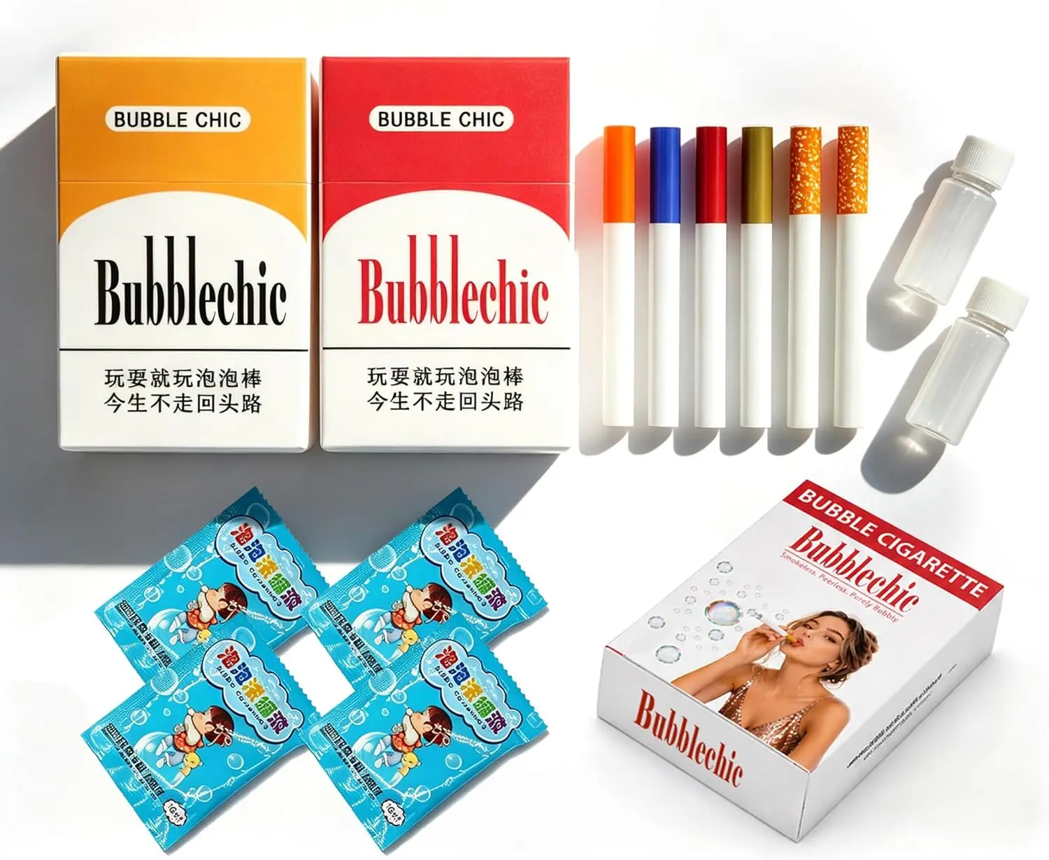 Halloween Fall Gift 2-Pack Bubble Ciga-rette Packs  6 Realistic Ciga-rette Bubble Blowers, Mini Ciga-rette Bubbles Maker for Stress Relief, Fun Party Gift for Adults