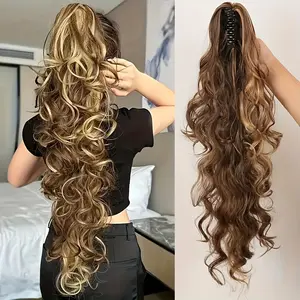 1pc Water Wave Curly Clip-in Ponytail Extension for Women, Synthetic Fiber, Basic Style, Versatile Hairpiece for Daily Wear