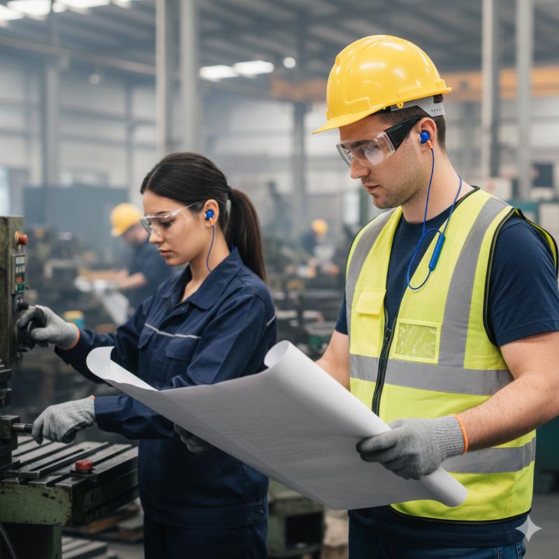 Ear Plugs Bluetooth Earphone for Work, Noise Suppression, Hearing Protection,Construction Sites, Noisy Places Blue