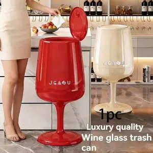 Elegant Wine Glass Trash Can, Large Capacity Rolling Paper Bin, High-Quality Home Living Room Bedroom Design, 2026 New Model
