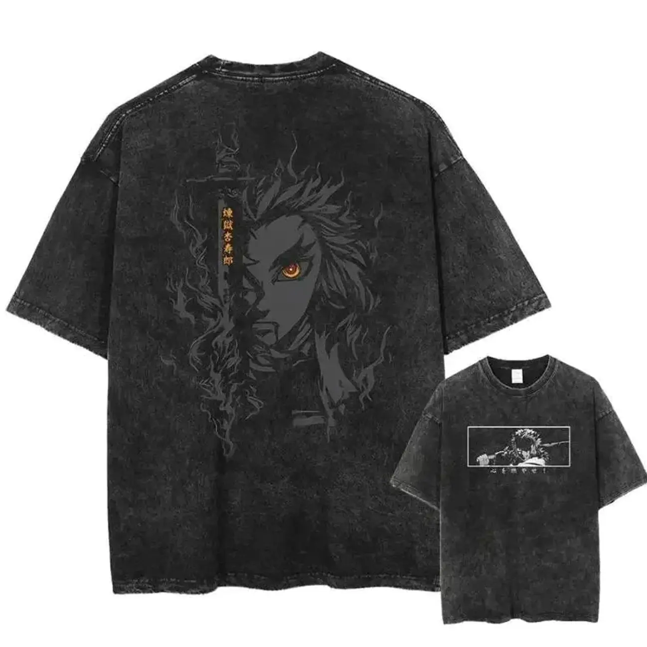 Rengoku Demon Slayer Vintage Oversize Anime Manga Washed Heavyweight Cotton T-shirt, Graphic Tee, Anime Lovers Shirt, Anime merch fan, Outfits Men P9I