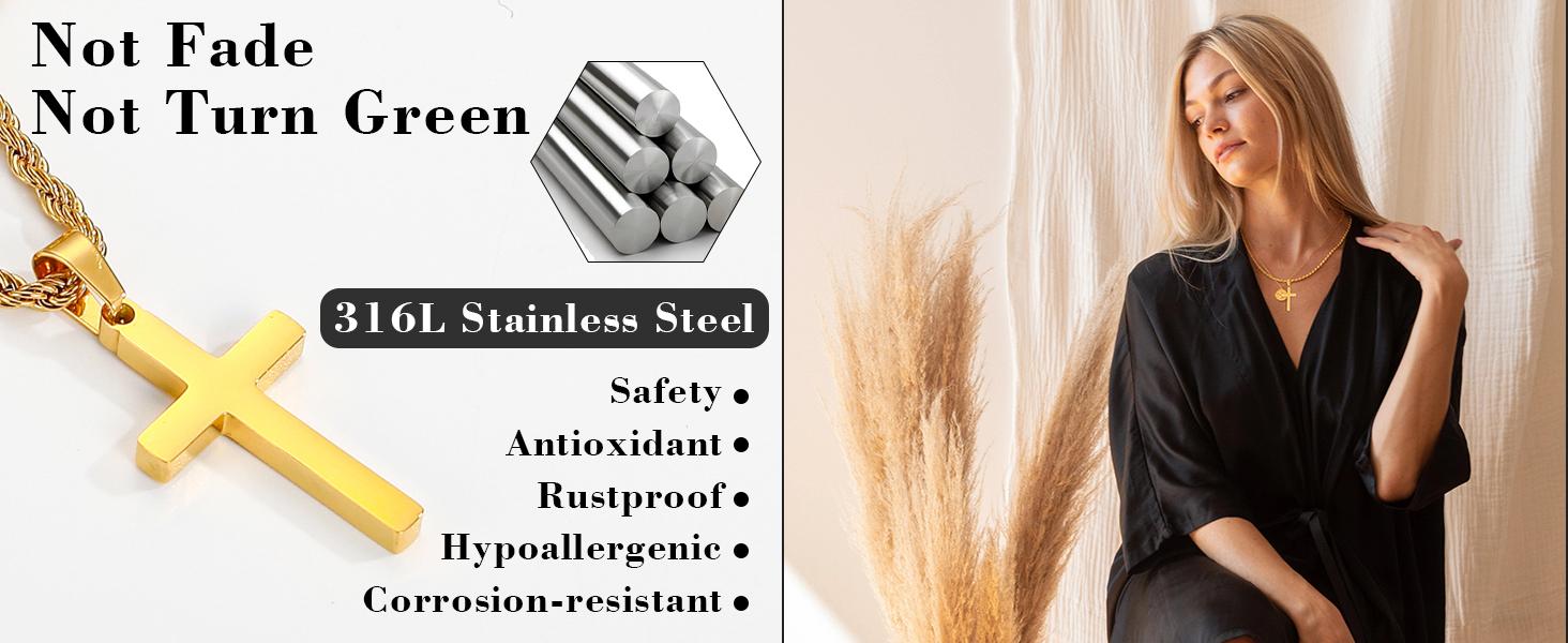 Cross Necklace for Boys Mens Stainless Steel Twisted Rope Chain Cross Pendant Rustproof Necklace for Teen Boy Mens Christian First Communion Confirmation Gifts for Boys