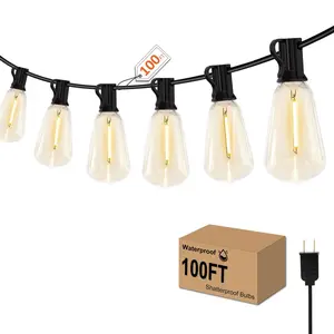 DAYBETTER LED Outdoor String Lights 50FT or 100FT or 200FT Patio Lights with 12+1 Shatterproof ST38 Vintage Edison Bulbs, Outside Hanging Lights Waterproof for Porch, Deck, Garden, Backyard, Balcony, 2700K warm white