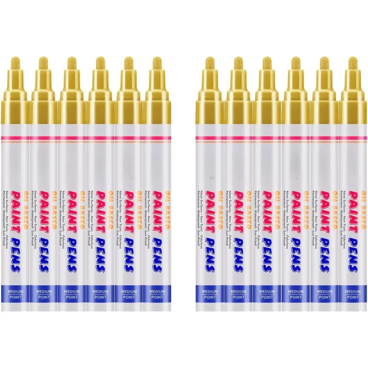 12-Pack Oil-Based Permanent Marker Set, Durable Quick-Dry Markers with Consistent Ink Flow, Bright Colors, 2-3mm Medium Point Medium Tip for Artists, Multi-Surface Marking (Office Stationery Writing Tool)