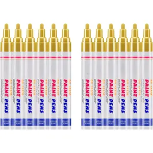 Markers, 12 Pack Oil-Based  Quick Dry Permanent  Pen Set for Rocks Painting, , Fabric, Plastic, Canvas, Glass, Mugs, Metal, Tire, Stone, DIY Craft ()